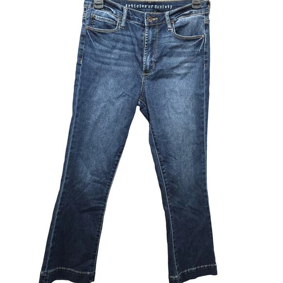 Articles of Society Dark Wash High Waisted Flare Cropped Wide Leg Jeans Size 27 - Picture 1 of 11